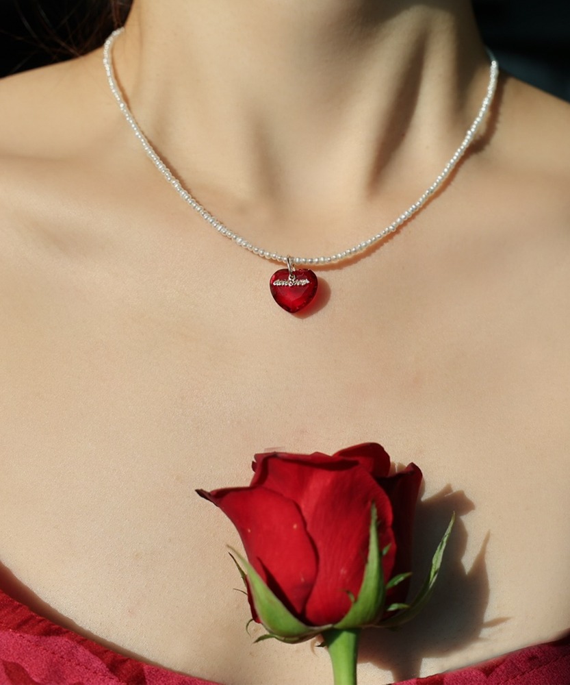 [Red glass] amour heart Pendant